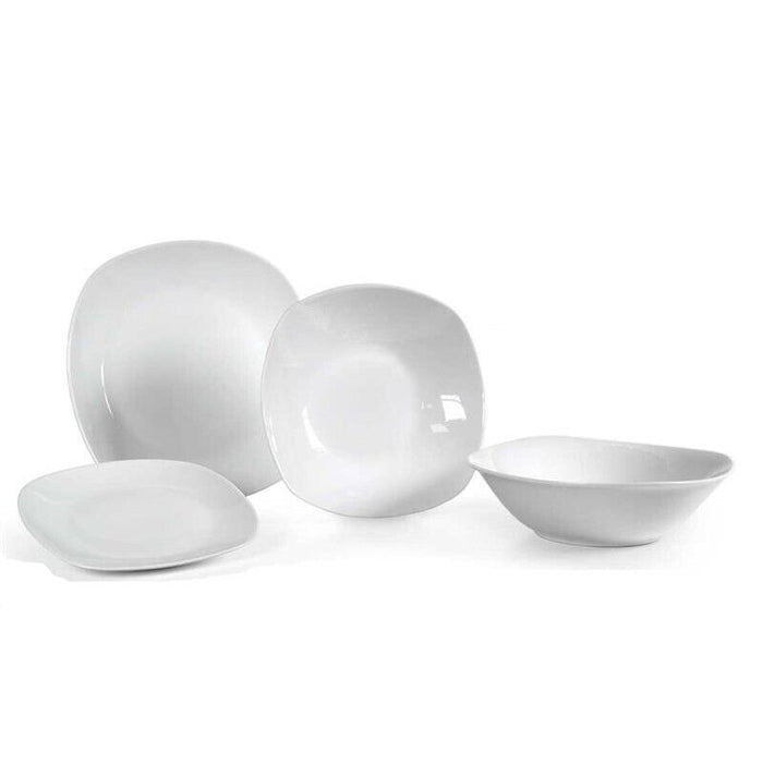 SERVIZIO DI PIATTI DA TAVOLA BIANCO 19 PEZZI CON INSALATIERA DESIGN QUADRATO