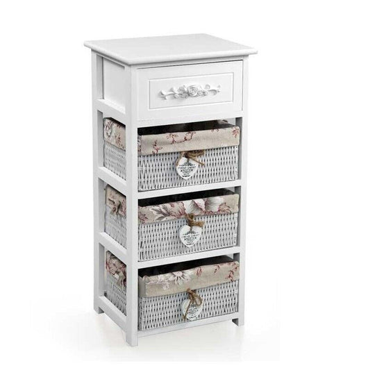 MAURY'S CASSETTIERA IN LEGNO 4 CASSETTI 36X25X80 CM CON DECORO FLOREALE