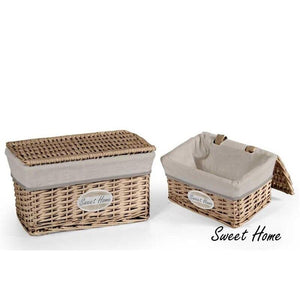 MAURY'S CESTE BEIGE RETTANGOLARI CON SCRITTA SWEET HOME SET2PZ CON COPERCHIO
