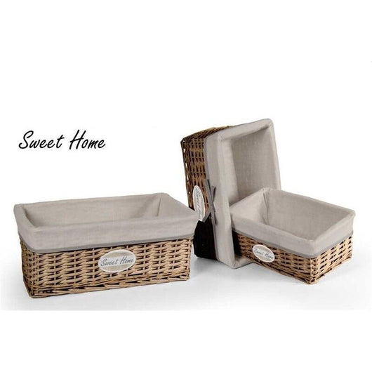 MAURY'S SET 3 CESTE LEGNO/BEIGE CON SCRITTA SWEET HOME CON COPERCHIO