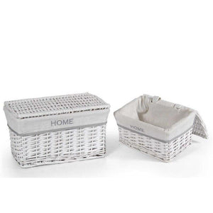 CESTE BIANCHE RETTANGOLARI IN TESSUTO CON SCRITTA HOME SET 2PZ CON COPERCHIO