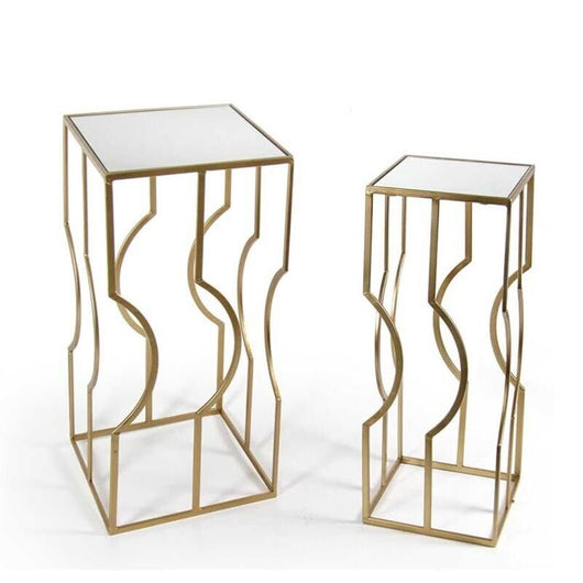 SET 2 TAVOLINI IN METALLO CON FORMA MODERAN QUADRATA IN COLORE ORO