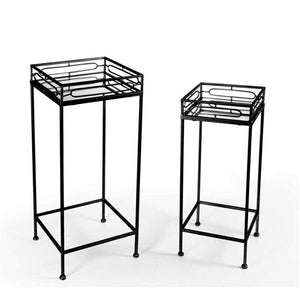 MAURY'S SET 2 TAVOLINI QUADRATI DA CAFFÈ CON TOP IN VETRO IN METALLO NERO