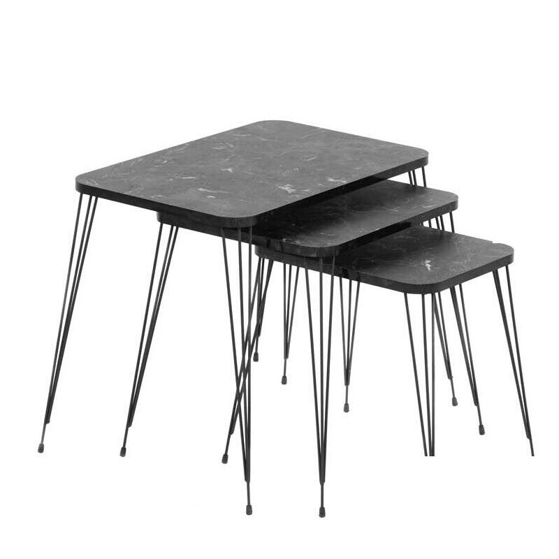 MAURY'S SET 3 TAVOLINI DA CAFFÈ NAPOLI IN LEGNO DI COLORE NERO EFFETTO MARMO