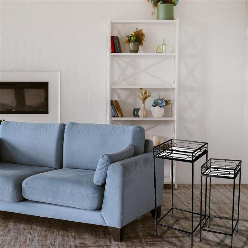 MAURY'S SET 2 TAVOLINI QUADRATI DA CAFFÈ CON TOP IN VETRO IN METALLO NERO