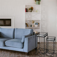 MAURY'S SET 2 TAVOLINI QUADRATI DA CAFFÈ CON TOP IN VETRO IN METALLO NERO