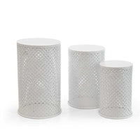 TRIS DI TAVOLINI DA ARREDO TONDI IN METALLO BIANCO IN DIFFERENTI MISURE