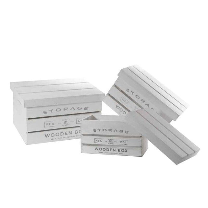 SET 3 CASSETTE IN LEGNO BIANCO CON COPERCHIO IN MISURE DIFFERENTI