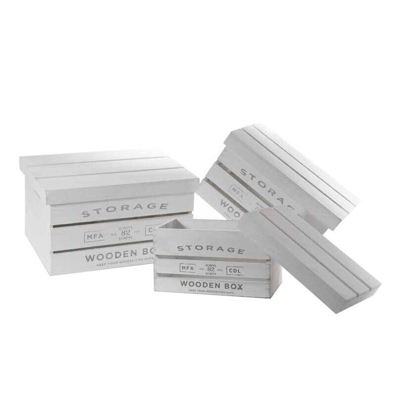 SET 3 CASSETTE IN LEGNO BIANCO CON COPERCHIO IN MISURE DIFFERENTI