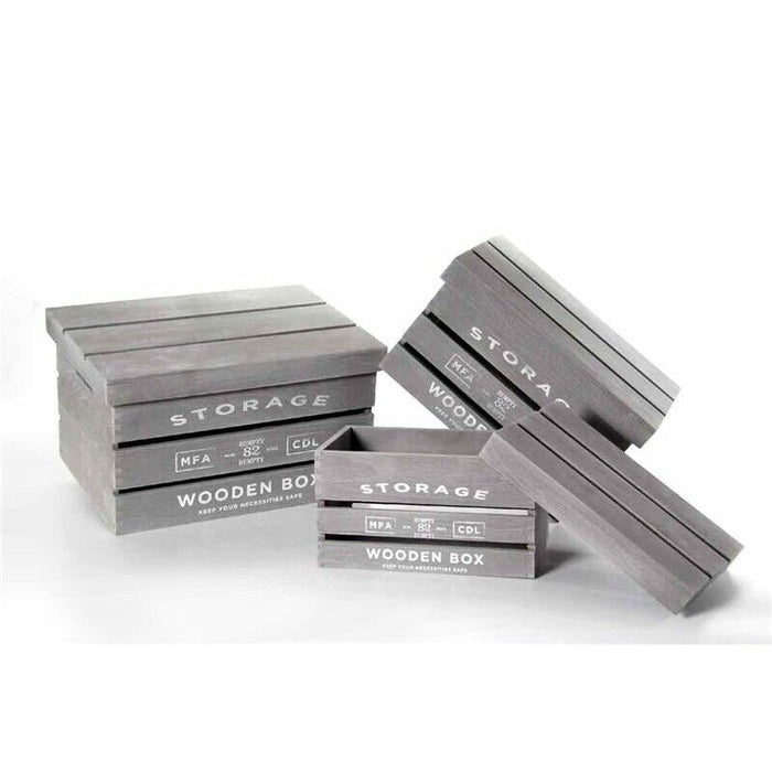 MAURY'S SET 3 CASSETTE IN LEGNO GRIGIO CON COPERCHIO IN MISURE DIFFERENTI