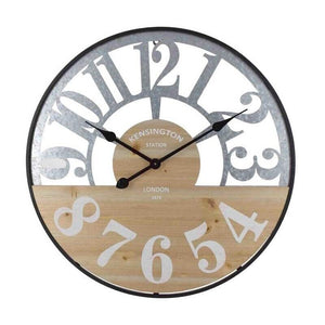 OROLOGIO DA PARETE TONDO IN METALLO 60X5X60 CM CON INSERTI IN LEGNO