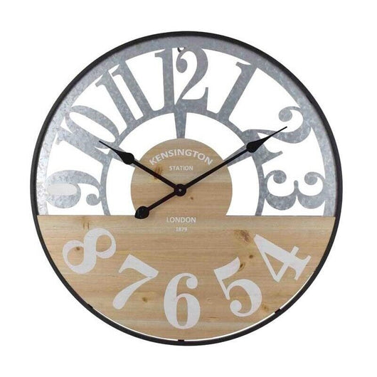 OROLOGIO DA PARETE TONDO IN METALLO 60X5X60 CM CON INSERTI IN LEGNO