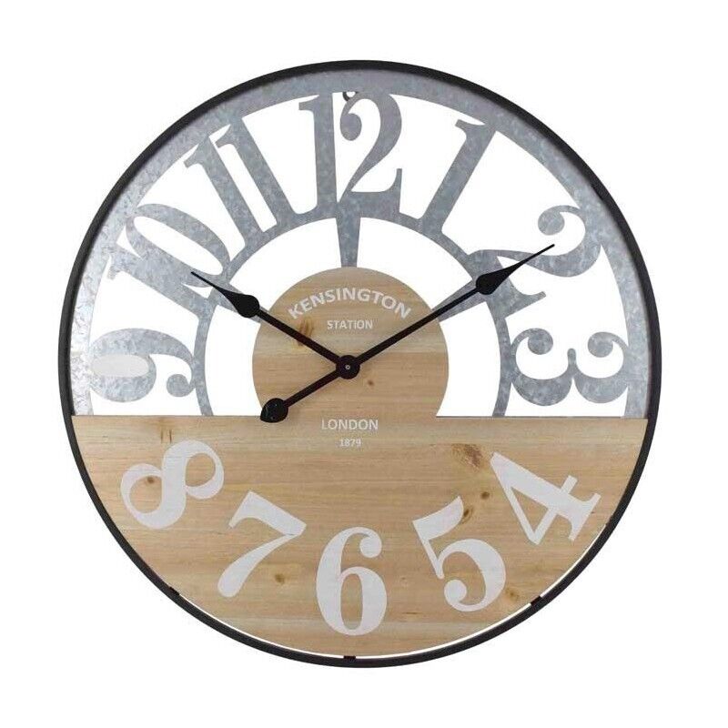 OROLOGIO DA PARETE TONDO IN METALLO 60X5X60 CM CON INSERTI IN LEGNO