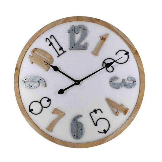 OROLOGIO DA PARETE TONDO IN LEGNO 60X5X60CM CON SIMPATICI INSERTI IN METALLO