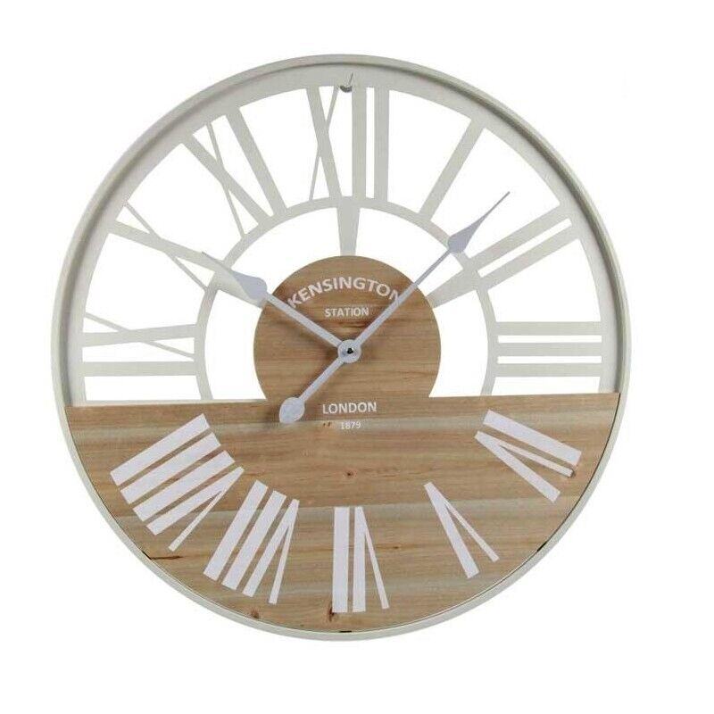 OROLOGIO PARETE BIANCO IN METALLO E LEGNO 60X2 CM CON NUMERI ROMANI