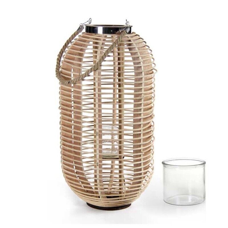 MAURY'S LANTERNA DA ARREDO IN VIMINI OVALE CON MANICO 34X63 CM NATURALE