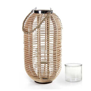 MAURY'S LANTERNA DA ARREDO IN VIMINI OVALE CON MANICO 34X63 CM NATURALE