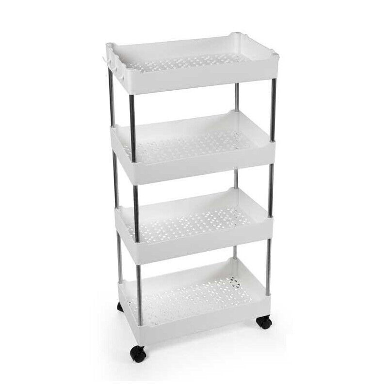 CARRELLO PORTATUTTO 4 RIPIANI 40X22X86 CM BIANCO CON GAMBE CROMO