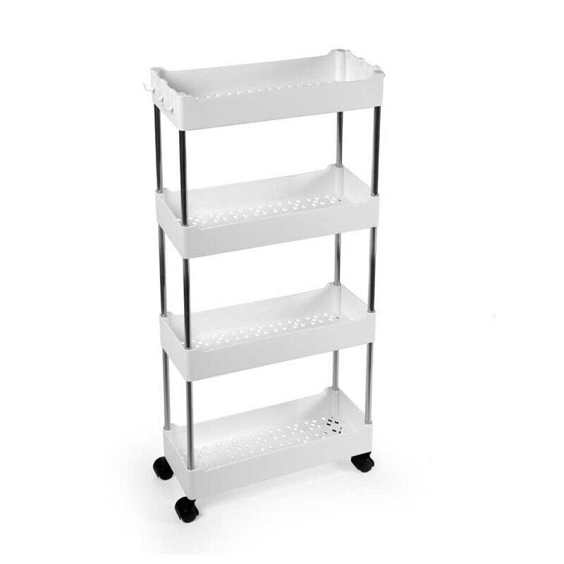 CARRELLO PORTATUTTO 4 RIPIANI 40X13X86 CM BIANCO CON GAMBE CROMO