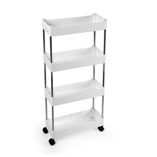 CARRELLO PORTATUTTO 4 RIPIANI 40X13X86 CM BIANCO CON GAMBE CROMO