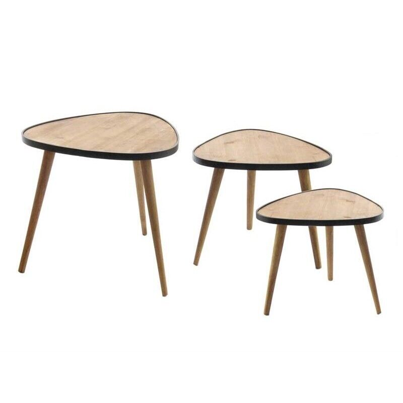 SET 3 TAVOLINI IN LEGNO DESIGN TRIANGOLARE 50/44/38 CM CON BORDO SCURO