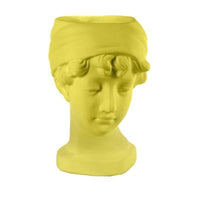 VASO PORTA PIANTE DESIGN TESTA DI DONNA BASE TONDA 25X18X29 CM GIALLO