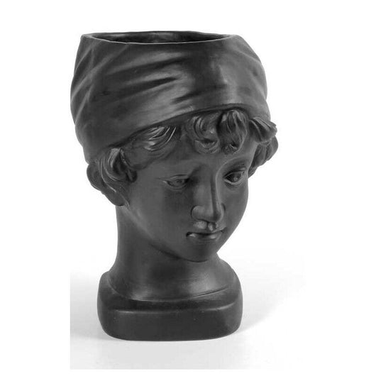 VASO PORTA PIANTE DESIGN TESTA DI DONNA BASE TONDA 25X18X29 CM NERO