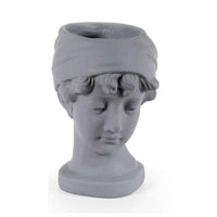 VASO PORTA PIANTE DESIGN TESTA DI DONNA BASE TONDA 25X18X29 CM GRIGIO