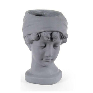 VASO PORTA PIANTE DESIGN TESTA DI DONNA BASE TONDA 25X18X29 CM GRIGIO
