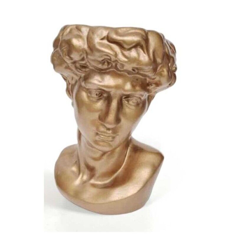 VASO PORTA PIANTE DESIGN TESTA DI UOMO BASE TONDA 19X19X29 CM ORO