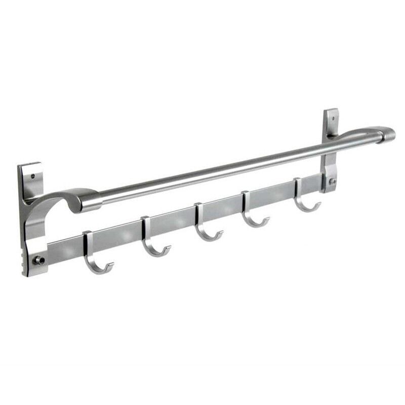 PORTA ASCIUGAMANI DA PARETE IN ALLUMINIO CON GANCI 60X9X11 CM CROMO