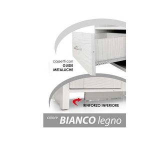 MOBILE IN LEGNO CON 3 CASSETTI E 2 SPORTELLI 124X40X80 CM COLORE BIANCO LEGNO