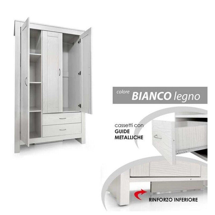 ARMADIO IN LEGNO CON DUE CASSETTI E UN ANTA INTERNA 109X52X180 CM BIANCO