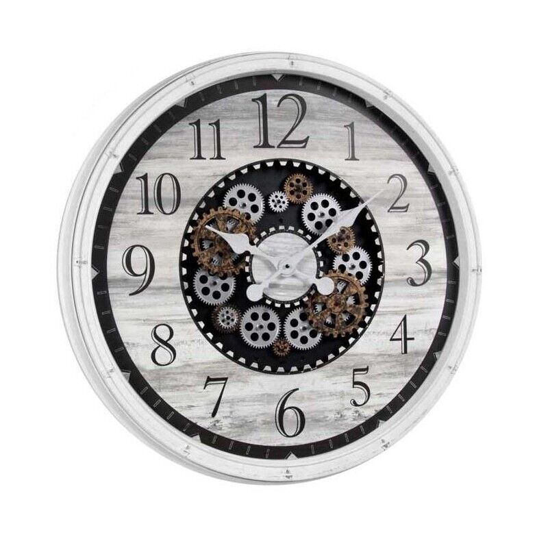 OROLOGIO DA PARETE CON INGRANAGGI E CORNICE IN PLASTICA 76X5 CM BIANCO