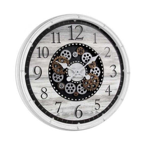 OROLOGIO DA PARETE CON INGRANAGGI E CORNICE IN PLASTICA 76X5 CM BIANCO