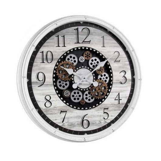 OROLOGIO DA PARETE CON INGRANAGGI E CORNICE IN PLASTICA 76X5 CM BIANCO