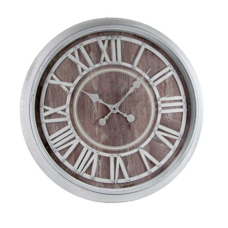 OROLOGIO DA PARETE STILE SHABBY CON NUMERI ROMANI 76X6 CM BIANCO E MARRONE