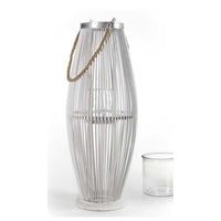 LANTERNA PORTACANDELA TONDA CON INTRECCIO DI CANNA 34X34X895 CM BIANCA