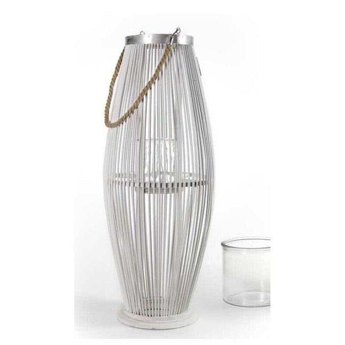 LANTERNA PORTACANDELA TONDA CON INTRECCIO DI CANNA 34X34X895 CM BIANCA