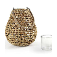 LANTERNA PORTACANDELA TONDA CON BICCHIERE IN VETRO 32X38 CM COLORE NATURALE