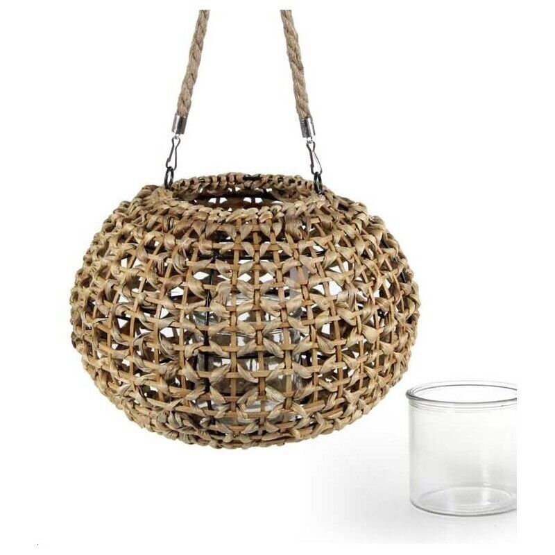 LANTERNA PORTACANDELA TONDA APPENDIBILE CON BICCHIERE 26X18CMCOLORE NATURALE