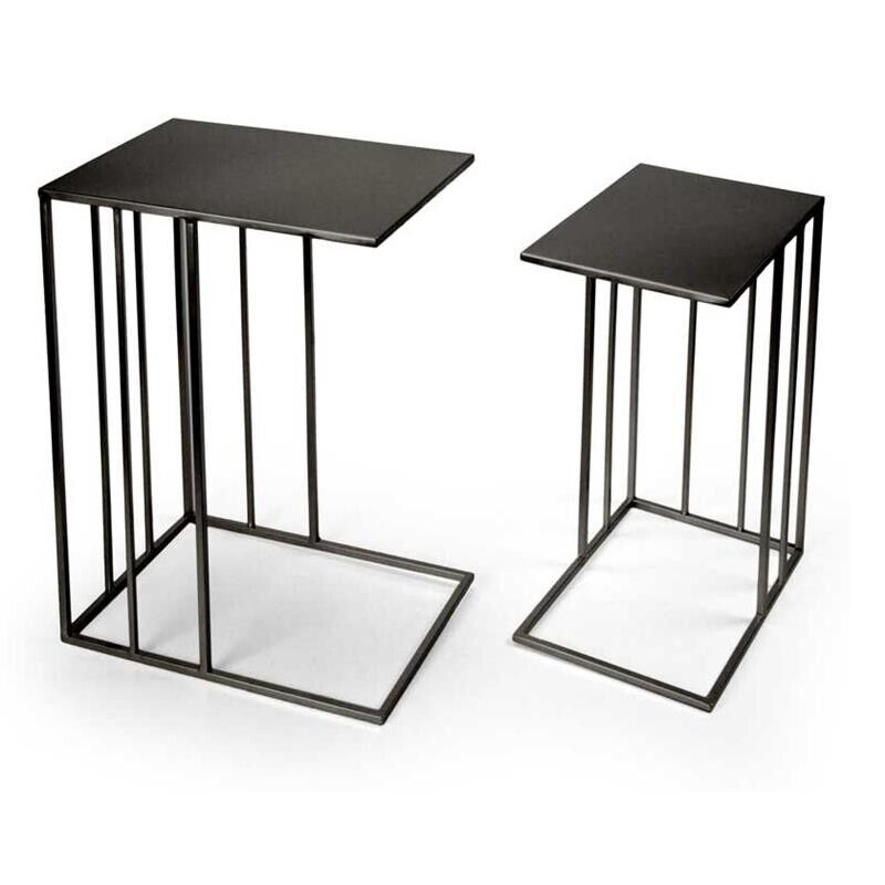 SET 2 TAVOLINI QUADRATI MODERNI IN METALLO H55/H48 CM COLORE NERO
