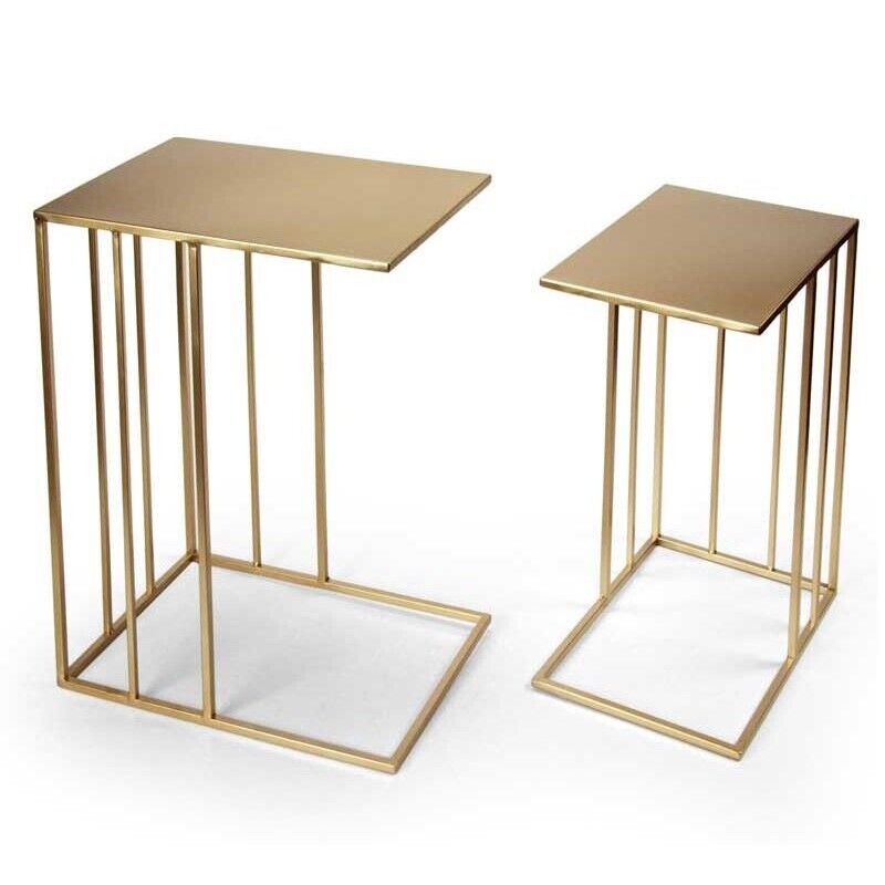 SET 2 TAVOLINI QUADRATI MODERNI IN METALLO H55/H48 CM COLORE ORO
