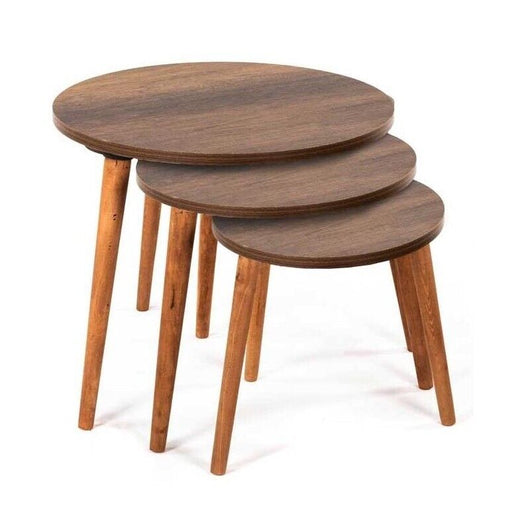 SET3 TAVOLINI TONDI IN LEGNO CON PIANO EFFETTO LEGNO 39/44/49 H COLORE MARRONE