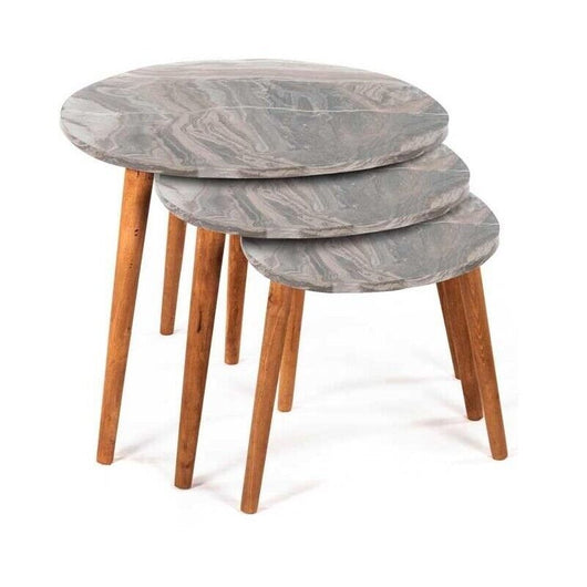 SET 3 TAVOLINI TONDI IN LEGNO CON PIANO EFFETTO MARMO39/44/49 H COLORE BEIGE