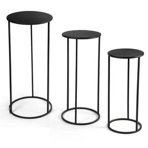 SET 3 TAVOLINI TONDI STILE INDUSTRIAL IN METALLO 70/60/50 CM COLORE NERO