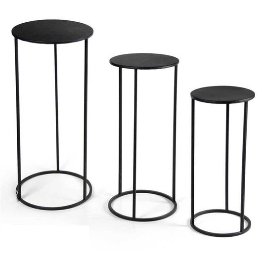 SET 3 TAVOLINI TONDI STILE INDUSTRIAL IN METALLO 70/60/50 CM COLORE NERO