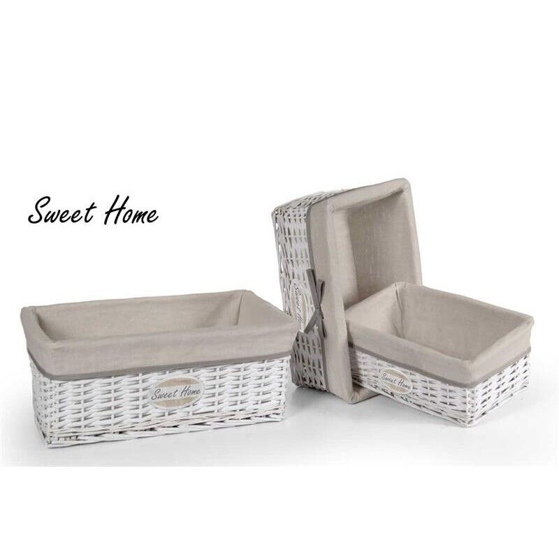 MAURY'S SET 3 CESTE BIANCO/BEIGE CON SCRITTA SWEET HOME CON COPERCHIO