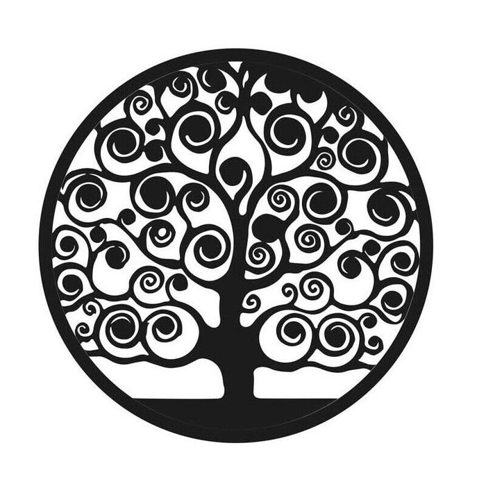 PANNELLO DEORATIVO TONDO IN METALLO 40CM ALBERO DELLA VITA NERO