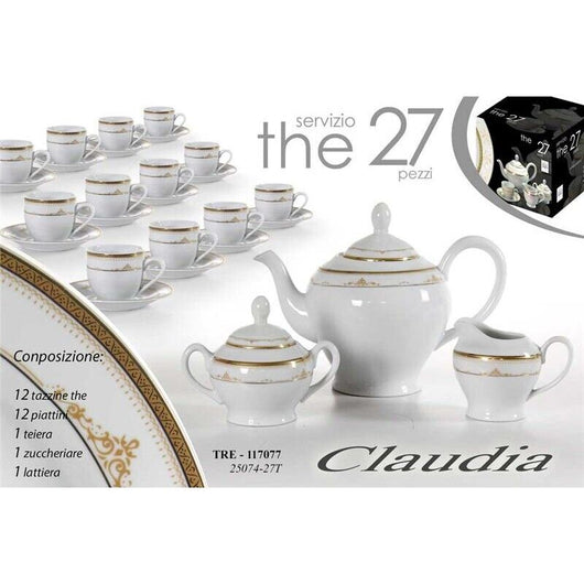 CLAUDIA SERVIZIO DI TAZZE DA 27 PEZZI IN COLORE BIANCO E ORO